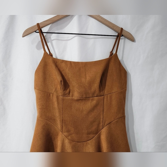 Retro Faux Suede Dress Size Medium Chestnut Strappy Mini Empire Coquette Girl - Picture 7 of 7